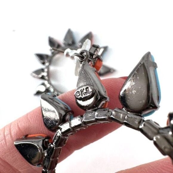 Kenneth Jay Lane Womens Large Circle Crystal Drop Dangle Earring Turquoise Coral - Picture 9 of 12